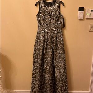Aidan Mattox Gray and Silver Embellished Gown - New